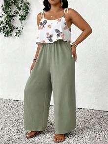SHEIN Frenchy Bộ áo liền quần không tay cỡ lớn in họa tiết hoa, kiểu dáng thường ngày cho kỳ nghỉ. - Nhiều màu - Xem 6