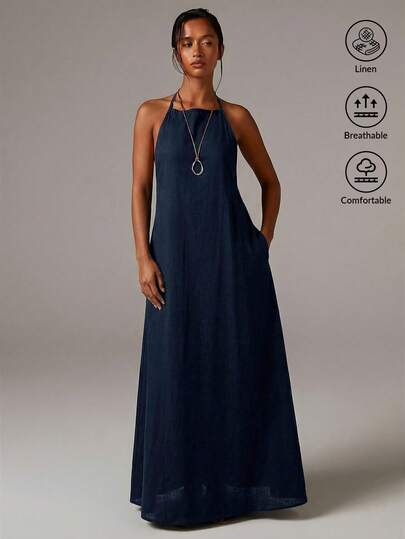 Athîral 女士度假休闲纯色露背吊带连衣裙