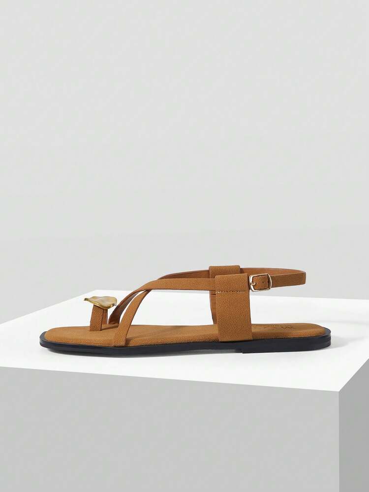 LADIES BURGUNDY CASUAL FASHION COMMUTER AND VACATION STYLE MINIMALIST CASUAL OPEN-TOED CROSSING FLAT SANDALS