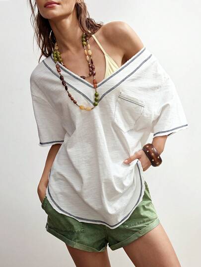 Bohemela Casual Solid Color Knit Round Neck Short Sleeve Loose T-Shirt For Women
