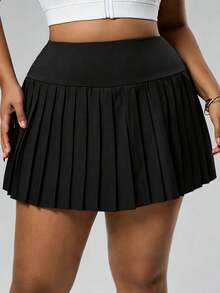 Rhythm Era Falda pantalón deportiva casual con bolsillos y pliegues de unicolor para mujer de talla grande - Negro - Ver 4