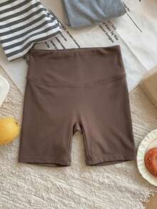 Dazy Kids Young Girl Summer Solid Color High Waist Elastic Leggings - Camel - View 2