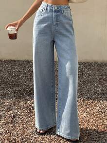 Cotton Loose Street Washed Distressed Straight Leg Jeans For Women - Blue - View 6
