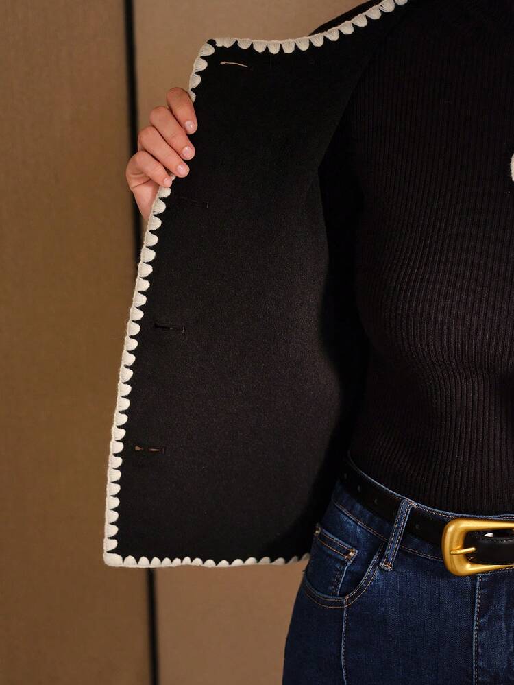 WOOL CONTRAST BINDING SINGLE BREASTED PLACKET OVERCOAT