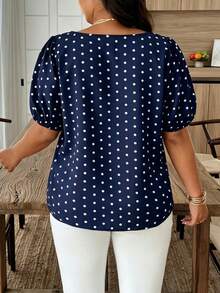 Weeklong Plus Size Women's Polka Dot Floral Print Casual Shirt, Spring/Summer - Multicolor - View 2