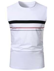 Manfinity Homme Men's Casual Hip Hop Striped Tank Top And Drawstring Waist Pocket Shorts Set, Street Style Essential, Fashionable And Dynamic, Holiday - Multicolor - View 4