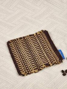 Cirelle 1pc Vintage Tassel Woven Coaster - Checkered Square Insulated Mat, Multi-Purpose Coffee/Tea Table Mat (3.94 Inches X 3.94 Inches), Suitable For Holiday Parties, Family Gatherings - Multicolor - View 7