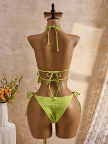Bellisia Conjunto de top corto y tankini de jacquard texturizado para vacaciones de primavera/verano en la playa - Verde - Ver 2