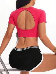 Gameset SHEIN Sport Women's Casual Sports Sleeveless Cropped T-Shirt - Hot Pink - View 3