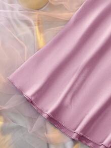 DelicateAllure Sexy Backless Lace Hollow-Out Patchwork Satin Slip Dress For Women - Baby Pink - View 3
