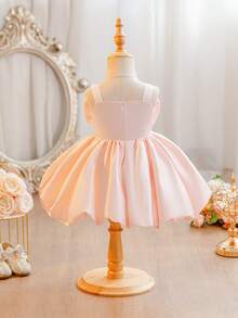 Glamorique Kids Vestido de satén con lazo y cuentas para niñas, vestido de niña de las flores para boda, fiesta de cumpleaños, actuación en el escenario, vestido de princesa, lindo vestido de fiesta para niños - Rosa - Ver 6