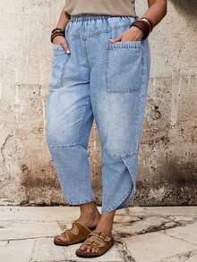 EMERY ROSE Mature Denim Plus Size Casual Washed Tapered Jeans - Light Wash - View 7