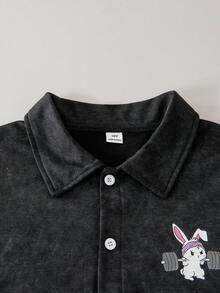 Bộ 2 món thời trang đường phố cho bé trai, áo sơ mi ngắn tay và quần short in hình bông tuyết, chất liệu mềm mại, thoải mái, vừa vặn, hàng mới về mùa xuân/hè, phù hợp cho nhiều mùa và dịp. - Màu xám đen - Xem 5