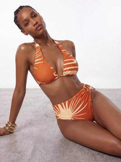 Maija Women's Summer Beach Vacation Printed Halter Bikini Set Beach Outfit For Women Summer Bikini Set For Women