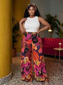 Veslaya Brown Butterfly Autumn Boho Beach Gym Holiday Retro Floral Animal Print Plus Size Extra Long Trousers Street Style Wide Leg Pants Chic Casual Pants - Multicolor - View 7