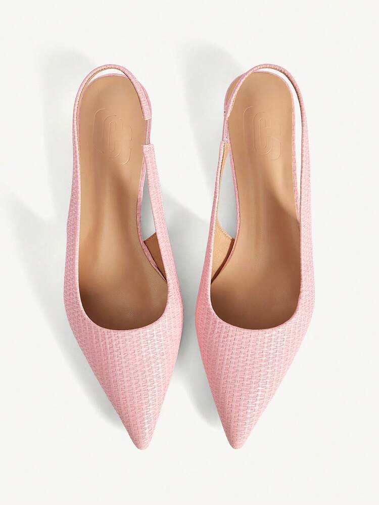 CUCCOO CHICEST Women Shoes Spring And Summer New Woven Texture Simple Belt Decoration Pointed Toe Flat Bottom Flat Heel Minimalist Commuting Style Temperament Beige Imitation Leather Fabric Women Low Vamp Shoes Slingback Shoes Daily Travel Commuting Office Shopping Dating Afternoon Tea Girlfriends Party Wear