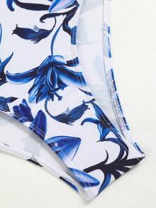 Bonvoyette Deep V-Neck Printed Tie-Waist One-Piece Swimsuit With Mesh Printed Skirt, Women Premium Set - Multicolor - View 9