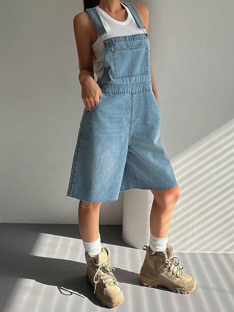 Women's Loose Casual Denim Bib Shorts, Street Style Relaxed Fit Dungaree Shorts And Jumpsuit Y2k