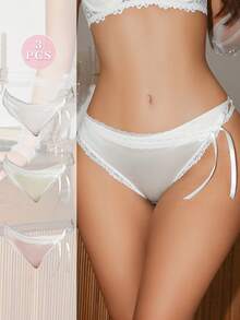 Crystal Vow 3pcs/Pack Sexy Lace Design Bridal Style Women's Thong Panties - Multicolor - View 1