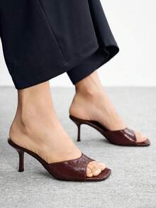 CUCCOO BIZCHIC 女士方头细高跟黑色休闲百搭凉鞋，性感迷人，适合约会、派对和夏季郊游，春季鞋履，春假、复活节、圣诞节皆宜。 - 棗紅 - 查看 6