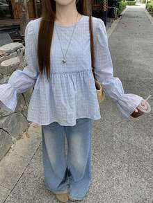 DAZY Women's Pink Round Neck A-Line Flare Sleeve Blouse - Baby Blue - View 3