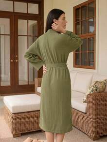 Doze Lane Bata suave de algodón cómoda para mujer, conjunto acogedor para otoño e invierno - Verde Oscuro - Ver 2