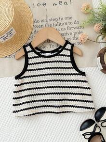 LMoss Kids Baby Girl Striped Textured Back Bow Blouse - Black and White - View 2