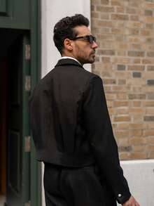 YOUESAWY 男士梭织休闲宽松长袖西装外套和直筒裤套装（2件套），婚礼 - 黑色 - 查看 2