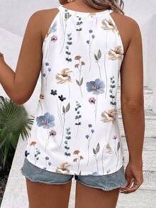 Plus Size Casual Vintage White Base Floral Print Spaghetti Strap Camisole - Multicolor - View 2