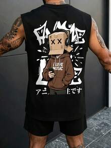 Manfinity Homme Vintage Paper Box Man Music Festival Tank Top Set For Men, Holiday - Black - View 7