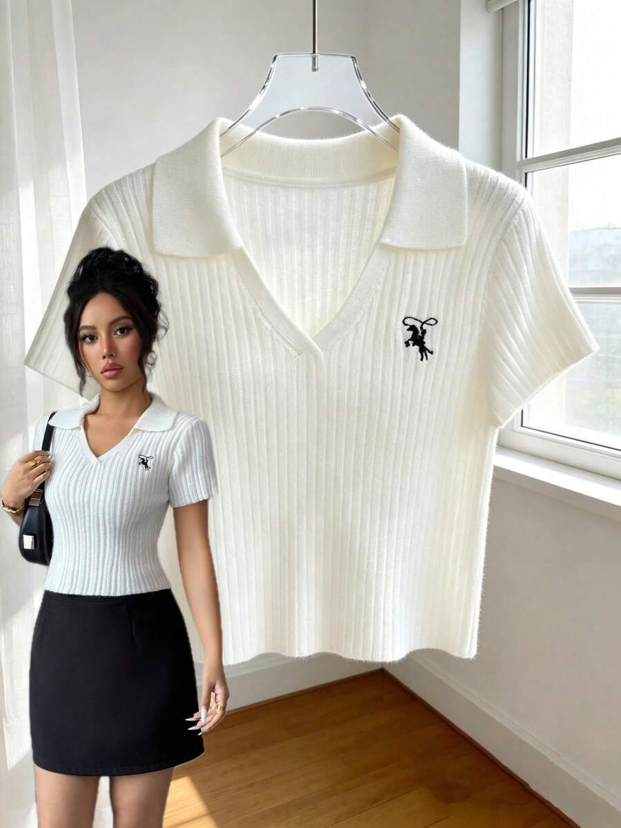 Áo thun nữ mùa xuân/hè phong cách retro Mỹ, kiểu dáng sinh viên, gợi cảm, thoải mái, nhẹ nhàng, chất liệu dệt kim gân. - Màu be - Xem 1