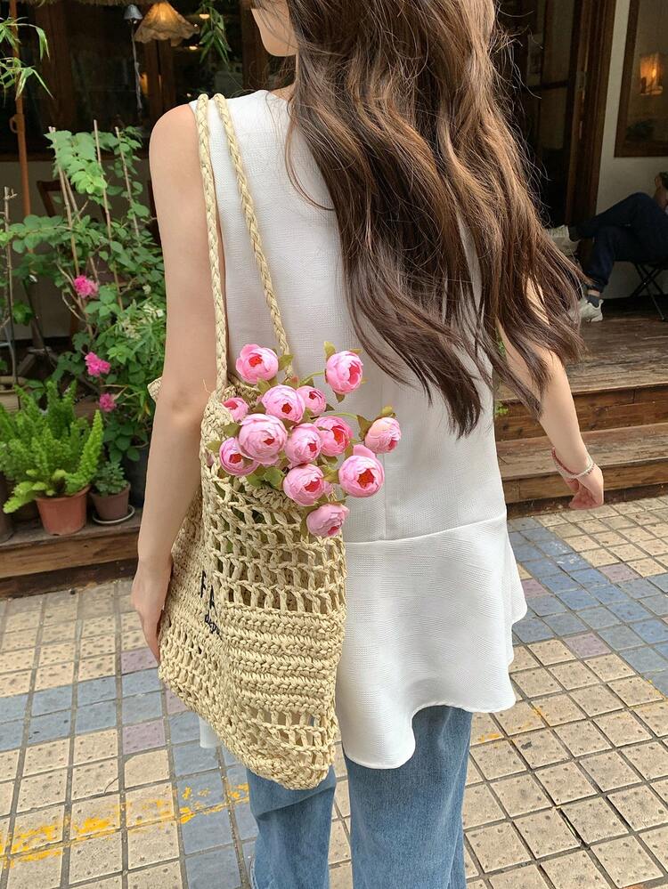 Women's Solid Color Crew Neck Sleeveless Asymmetrical Ruffle Hem Casual Summer Vacation Blouse
