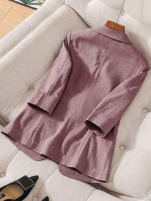 Franclia 3/4 Sleeve Linen Blazer,Dusty Pink Summer Casual Office Waist Cinching Button Design,Elegant Formal Events & Commuting Outfit For Spring,Autumn - Dusty Purple - View 2