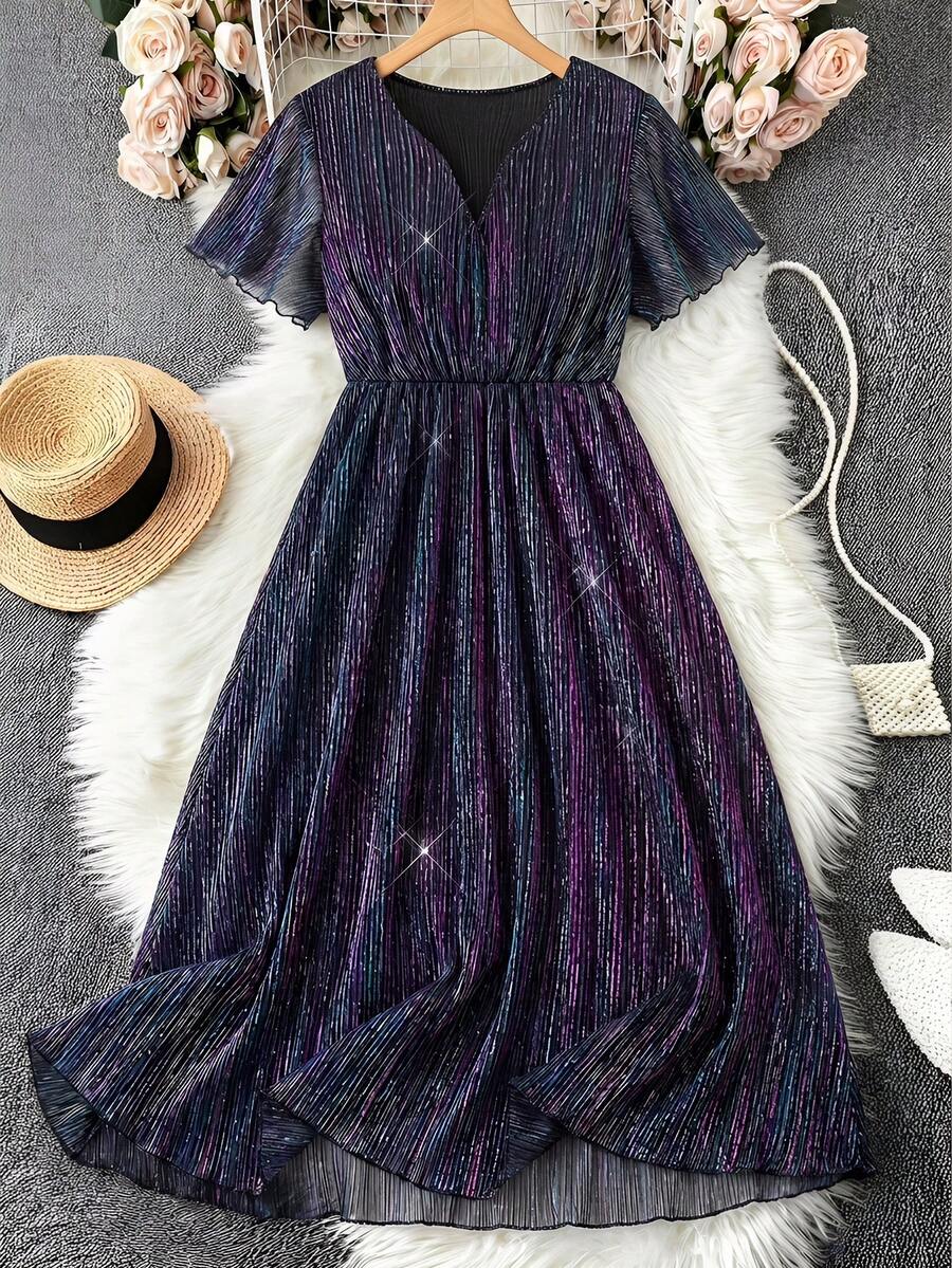 SHEIN Clasi Plus Size Solid Color Notched Neck Elegant Short Sleeve Dress Plus Size Elegant Dress Zanzea Dress For Women Plus Size Womens Business Casual Dress Elegant Womens Dress Summer Dress Spring Dress Festival Dresses Easter Dress Elegant Dresses Elegant Party Dresses Beach Dress Wedding Guest Dress For Women Wedding Party Dress Bridesmaid Dress Graduation Dress Graduation Outfit For Mother Casual Dress Vacation Dresses Holiday Dresses Formal Dress Floral Dress Black Dress Oversized Dress Women's Maxi Dress Floral Print Dress Plus Size Dress Rose-Print Ruffled Dress, Romantic, Vintage Style, Long Floral Print Dress, Flared Sleeve V-Neck Long Dress, Graduation Dress, Birthday Dress, Bridesmaid Dress. - Multicolor - View 1
