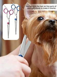 宠物修毛剪刀套装，适用于犬猫 - 包含修毛剪刀、弯剪和梳子的完整修毛套装 - 刀片经冷处理，更耐用，适合专业使用 - 彩色 - 查看 7
