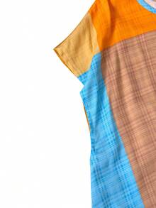 Rusticease Plus Size Women's Summer Boho Casual Orange Colorblock Round Neck Batwing Sleeve Dress,Vacation Holiday Beach Outfits,Spring Country Concert Clothing - Orange - View 5