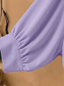 Calvaya Plus Size Women's Solid Color Drop Shoulder Long Sleeve Single-Breasted Casual Shirt Fall Cloth For Women - Purple - View 4