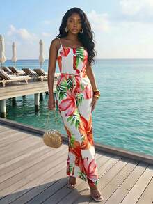 Slaydiva Bộ áo liền quần in hoa dành cho nữ, kiểu dáng đi nghỉ mát. - Nhiều màu - Xem 13