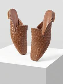 MOTF PU LEATHER BRAID SQUARE TOE FLATS - Brown - View 3