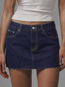 MUSERA Low Waist Raw Hem Denim Mini Skirt Basics Winter Cute Streetwear Going Out Casual Core Denim Elegant Festival Summer Festival - Blue - View 3