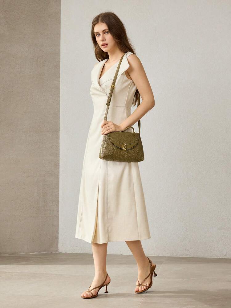 LADIES HANDBAG, STYLISH PU WOVEN EMBOSSED, EXQUISITE BUCKLE HANDBAG, VERSATILE FOR DAILY COMMUTING AND VACATION