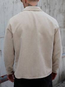 Manfinity LEGND Men's Shirt Jacket, Men's Front Button Long-Sleeved Pocket Simple Shirt Jacket, Casual Daily Wear, Men's Jacket, Men's Shirt Jacket, Autumn And Winter Men's Jacket, Boyfriend Gift, Go Out Warm Long-Sleeved Casual Corduroy Flannel Jacket Men Shacket Men Shirts Streetwear Streetwear Men Shirts Work Shirt Men Beige Men Shirt Overshirt Men Beige Shirt For Men Beige Men Western Shirts - Apricot - View 2