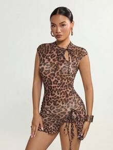 SHEIN ICON 女士豹纹迷你连衣裙 - 彩色 - 查看 4