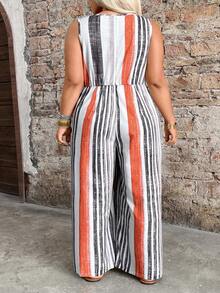 SHEIN CURVE+ Bộ áo liền quần không tay in họa tiết nhiều màu sắc cỡ lớn - Nhiều màu - Xem 2