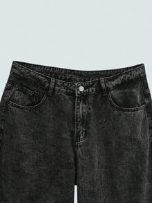 Modcrash 1 pièce Jeans ample à jambe large de style mode de rue pour hommes, brodé. Ample et confortable, polyvalent pour toutes les saisons (sans ceinture ni accessoires) - Gris - Voir 5