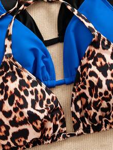 Swim SXY Bộ 3 áo bơi nữ cỡ lớn, họa tiết da báo đen trắng ngẫu nhiên, áo bikini crop top dây mảnh tối giản, kiểu dáng thường ngày. - Xanh đậm - Xem 7