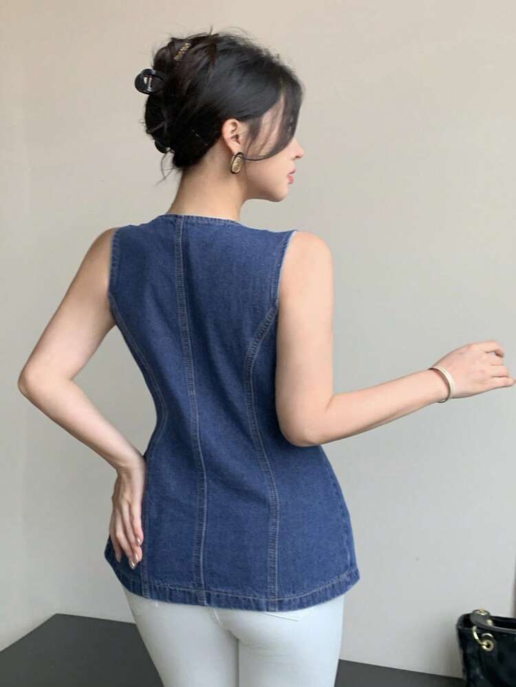 Women's Sleeveless Fitted Denim Jacket, Spring & Summer