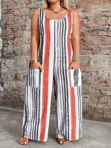 SHEIN CURVE+ Bộ áo liền quần không tay in họa tiết nhiều màu sắc cỡ lớn - Nhiều màu - Xem 1