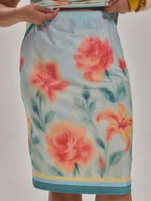 MUSERA 大码印花中长裙，春夏优雅假日海滩休闲装，延迟退房 - 彩色 - 查看 5