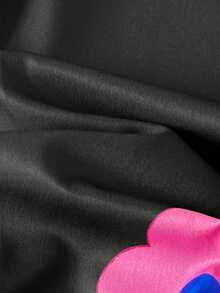 年轻女孩度假休闲时尚热带植物印花编织连体裤 - 黑色 - 查看 6